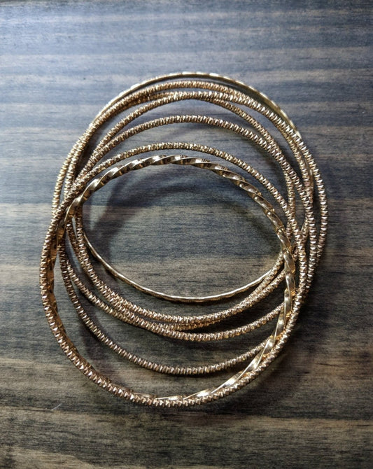Classic 80s Bangle Bracelets - Gold Tone Mixed Styles - Make a Statement - Dirty30 Vintage