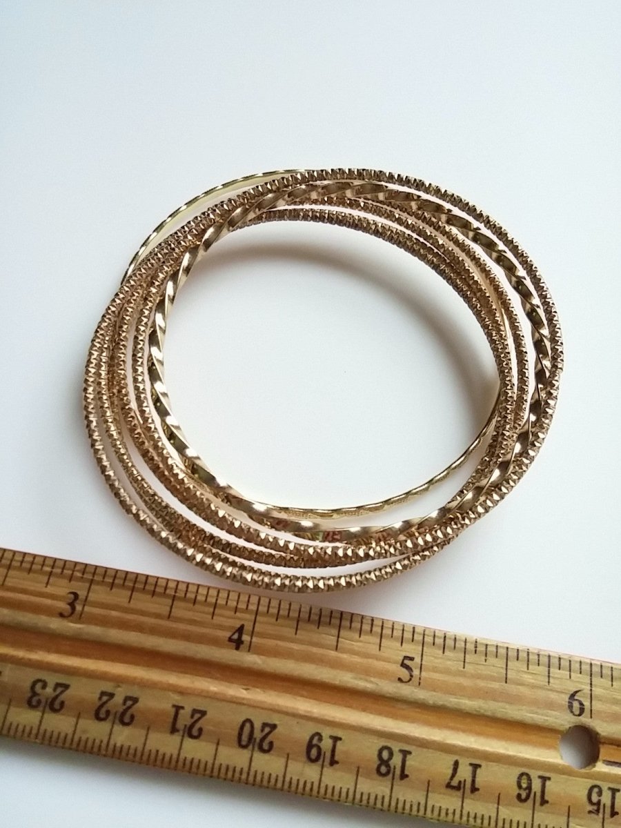 Classic 80s Bangle Bracelets - Gold Tone Mixed Styles - Make a Statement - Dirty30 Vintage
