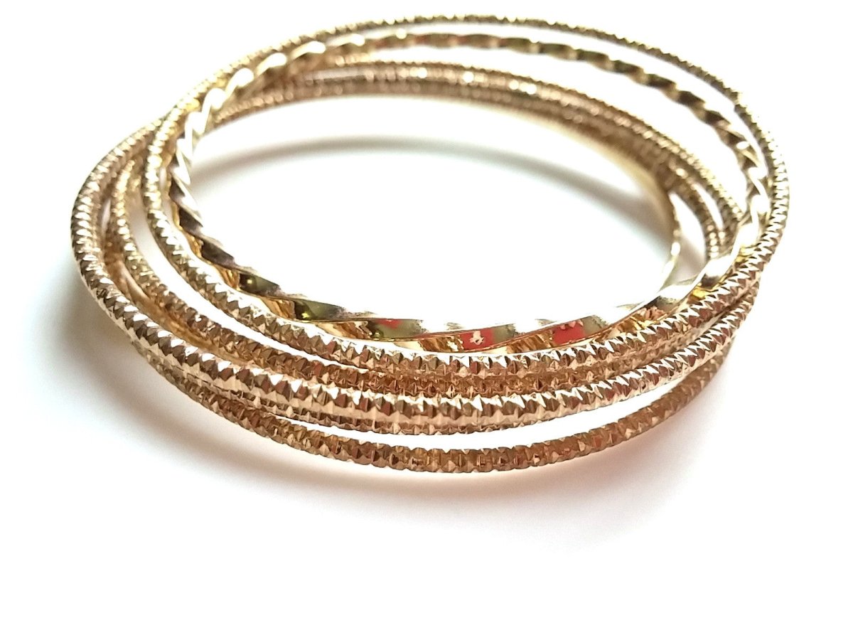 Classic 80s Bangle Bracelets - Gold Tone Mixed Styles - Make a Statement - Dirty30 Vintage
