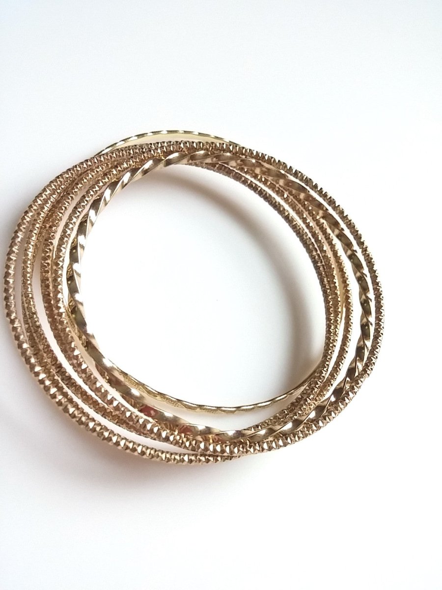 Classic 80s Bangle Bracelets - Gold Tone Mixed Styles - Make a Statement - Dirty30 Vintage