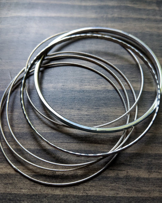 Classic 80s Bangle Bracelets - Silver Tone Blue Enamel Mixed Styles - Dirty30 Vintage