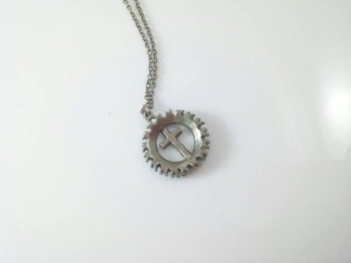 Cross Pendent Necklace - With Circle of Turquoise Colored Beads w/ Chain - Dirty30 Vintage