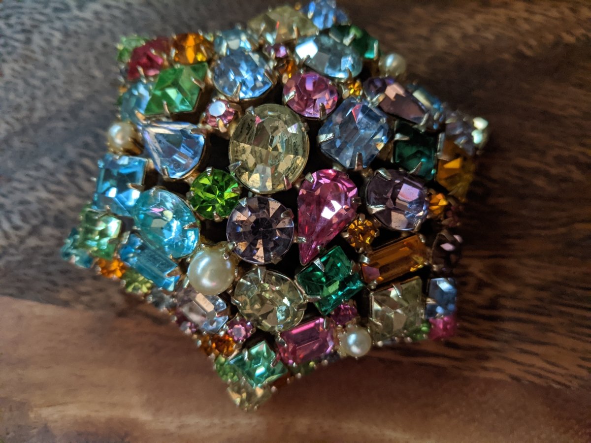 Domed Fruit Salad Rhinestone Brooch - Dirty30 Vintage