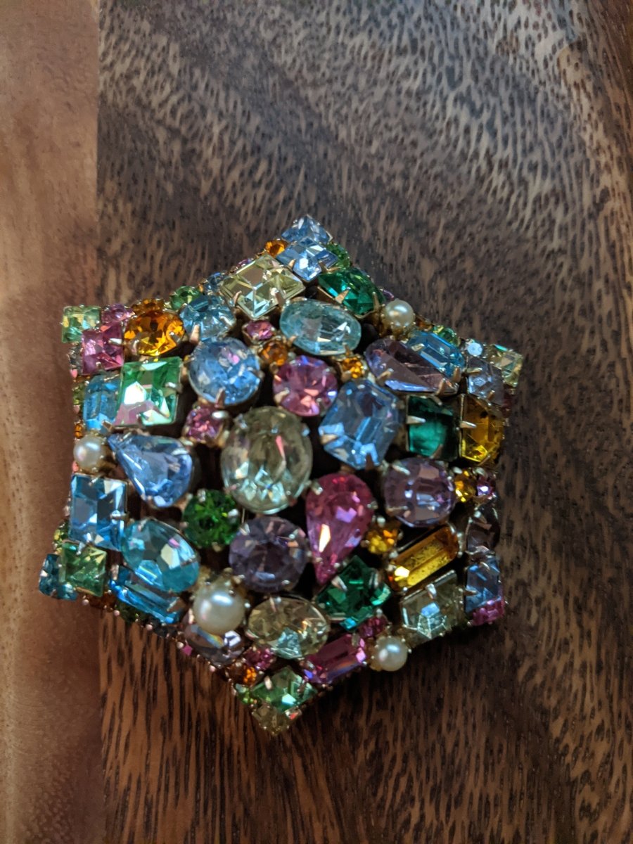 Domed Fruit Salad Rhinestone Brooch - Dirty30 Vintage