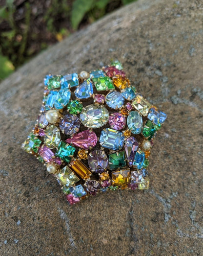 Domed Fruit Salad Rhinestone Brooch - Dirty30 Vintage