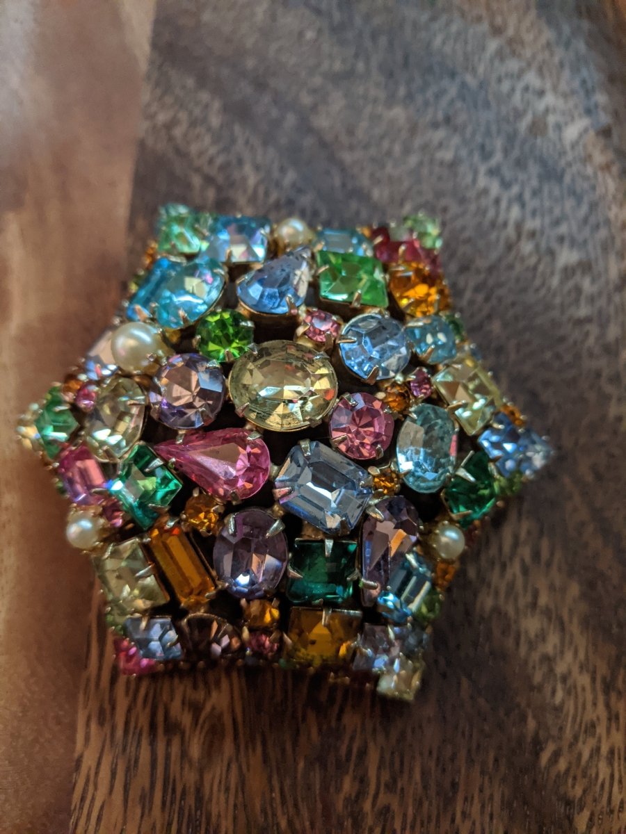 Domed Fruit Salad Rhinestone Brooch - Dirty30 Vintage