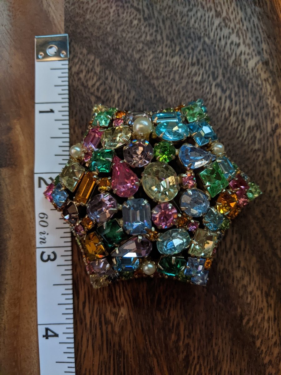 Domed Fruit Salad Rhinestone Brooch - Dirty30 Vintage