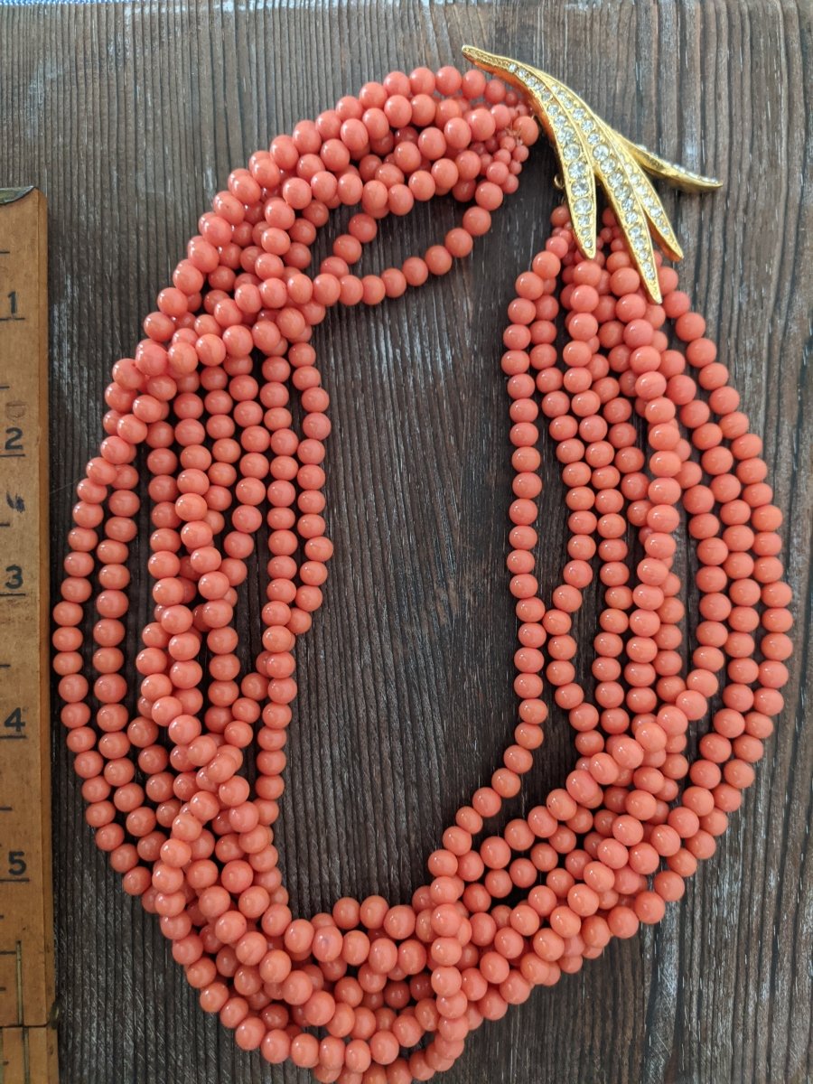 Faux Coral Beaded Necklace - Dirty30 Vintage