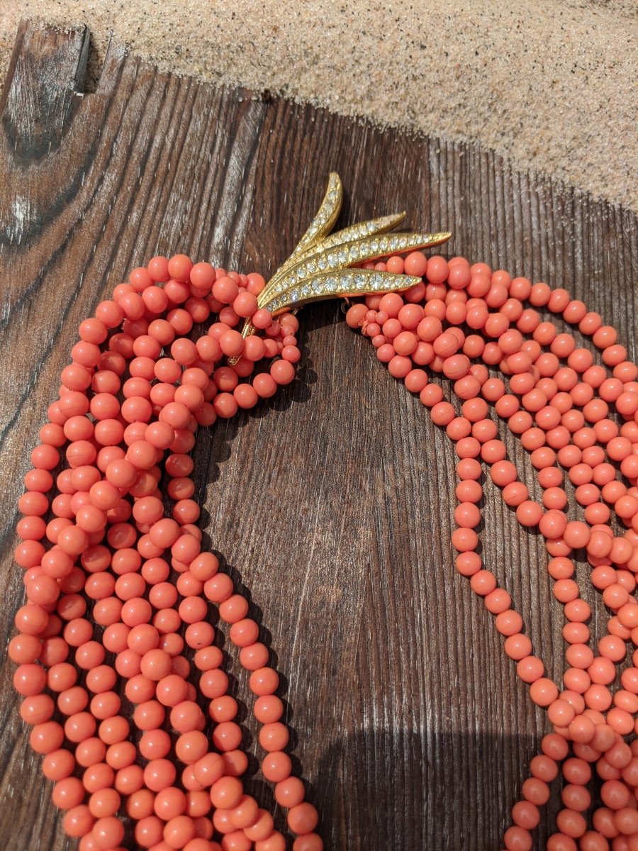 Faux Coral Beaded Necklace - Dirty30 Vintage