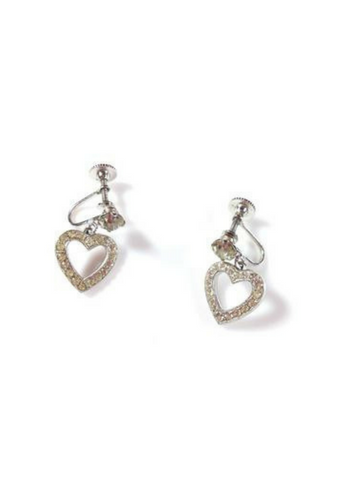 Vintage Weiss Earrings Silver Tone Rhinestone Dangle Heart Shaped - Dirty 30 Vintage | Vintage Clothing, Vintage Jewelry, Vintage Accessories