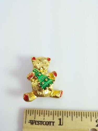 Holiday Brooch - Teddy Bear Christmas Tree Pin - Dirty30 Vintage