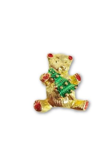 Holiday Brooch - Teddy Bear Christmas Tree Pin - Dirty30 Vintage