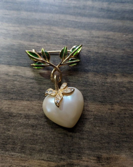 Joan Rivers Vintage Pearl Heart Drop Brooch - Dirty30 Vintage