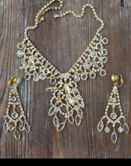 Juliana Crystal Dangle Necklace + Clip Earring Set - Dirty30 Vintage