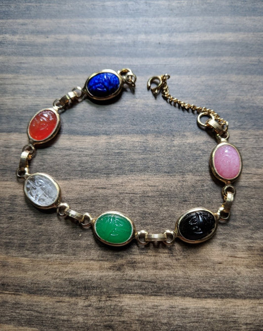 Multi - Color Glass Scarab Link Bracelet - Dirty30 Vintage