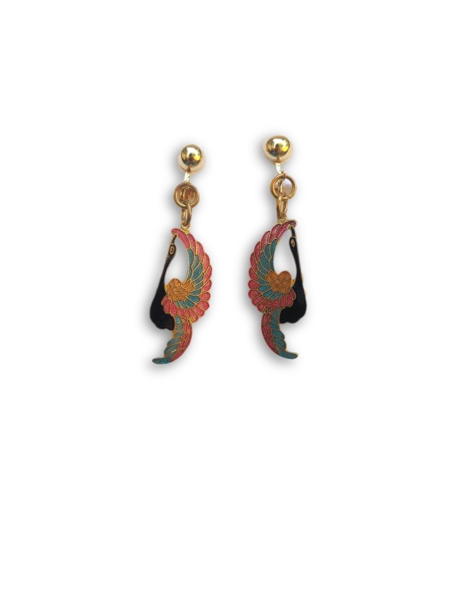 Peacock in Flight Earrings - clip back - Dirty30 Vintage