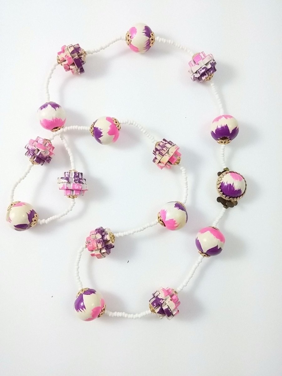 Purple + Pink Wood Jig Saw Puzzle Necklace - Dirty30 Vintage