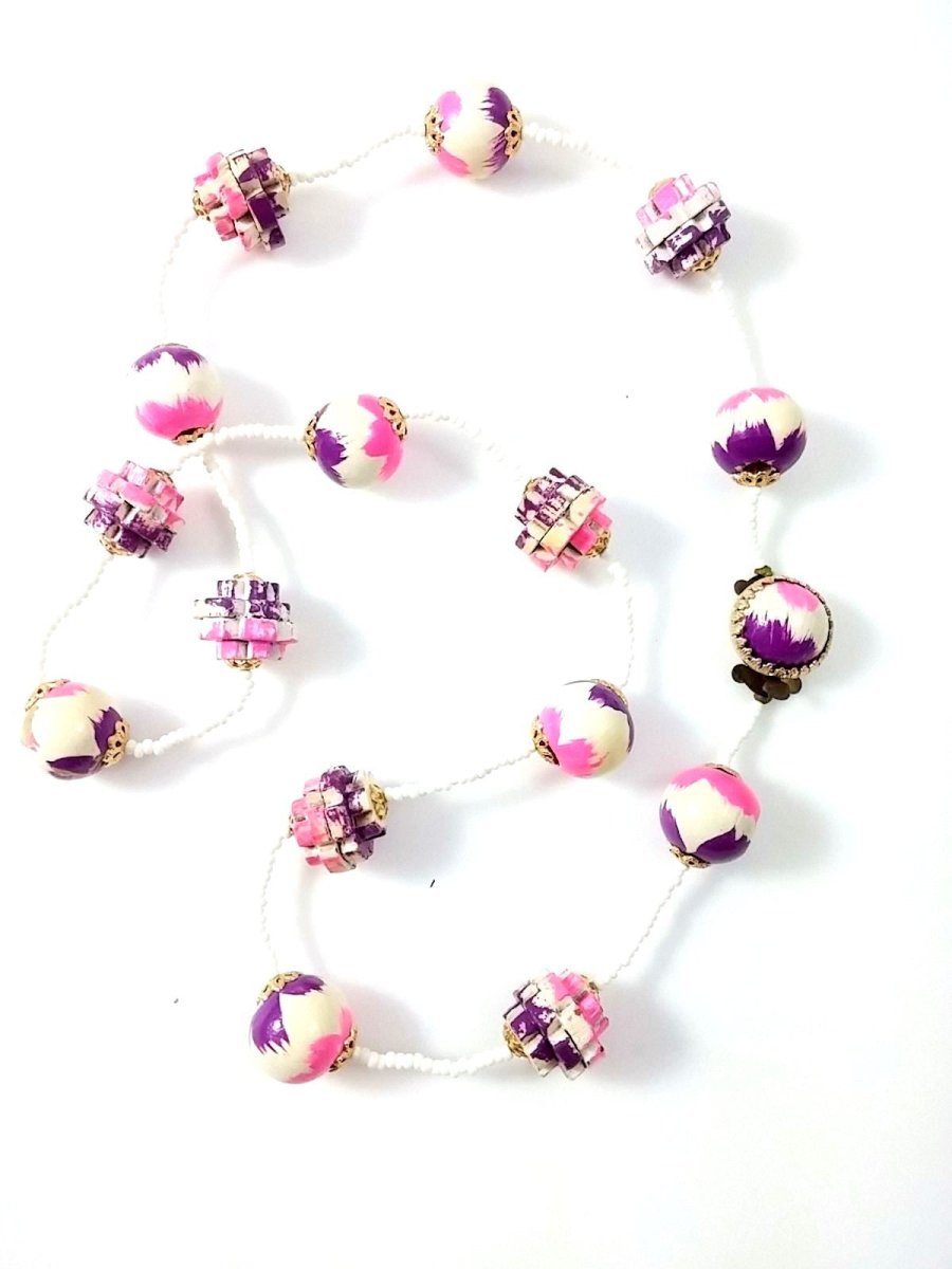 Purple + Pink Wood Jig Saw Puzzle Necklace - Dirty30 Vintage