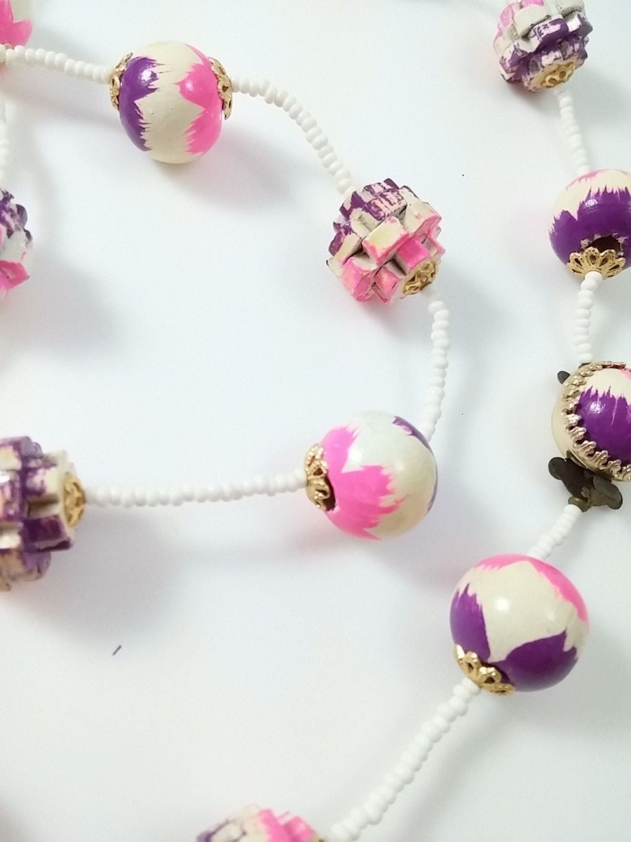Purple + Pink Wood Jig Saw Puzzle Necklace - Dirty30 Vintage