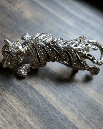 RAWR! Tiger/ Panther Silver Tone with Clear & Black Rhinestone - Dirty30 Vintage