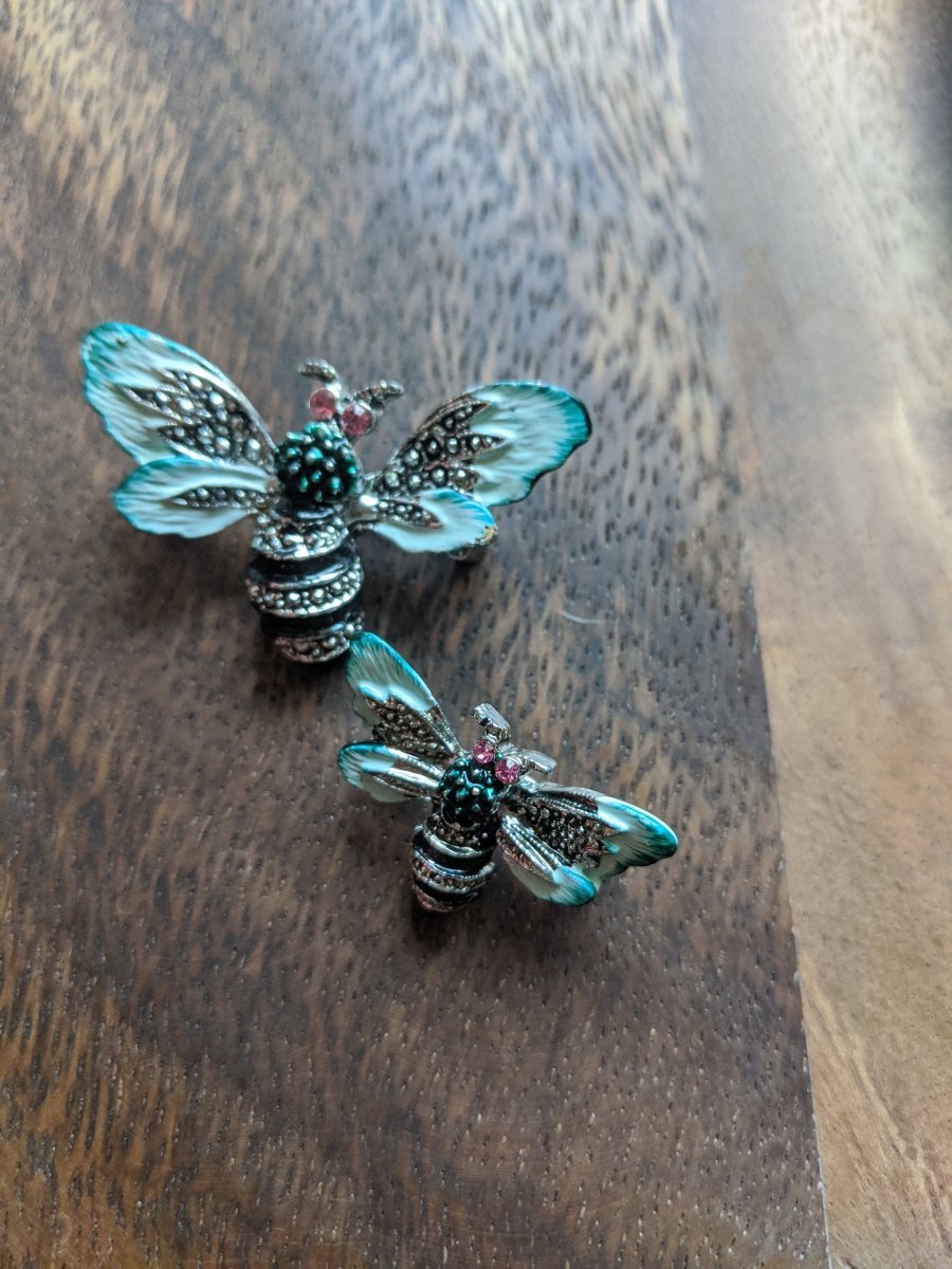 Rhinestone Bee Brooch Pair - Dirty30 Vintage