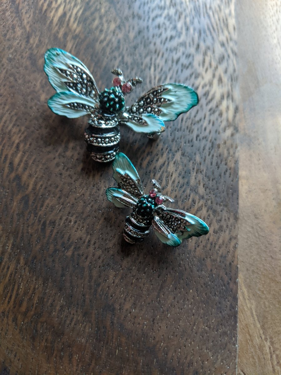 Rhinestone Bee Brooch Pair - Dirty30 Vintage