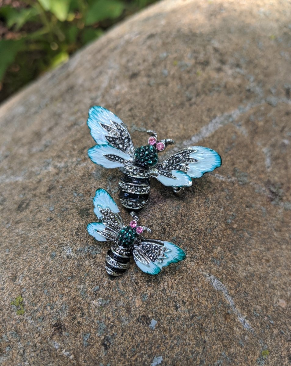 Rhinestone Bee Brooch Pair - Dirty30 Vintage