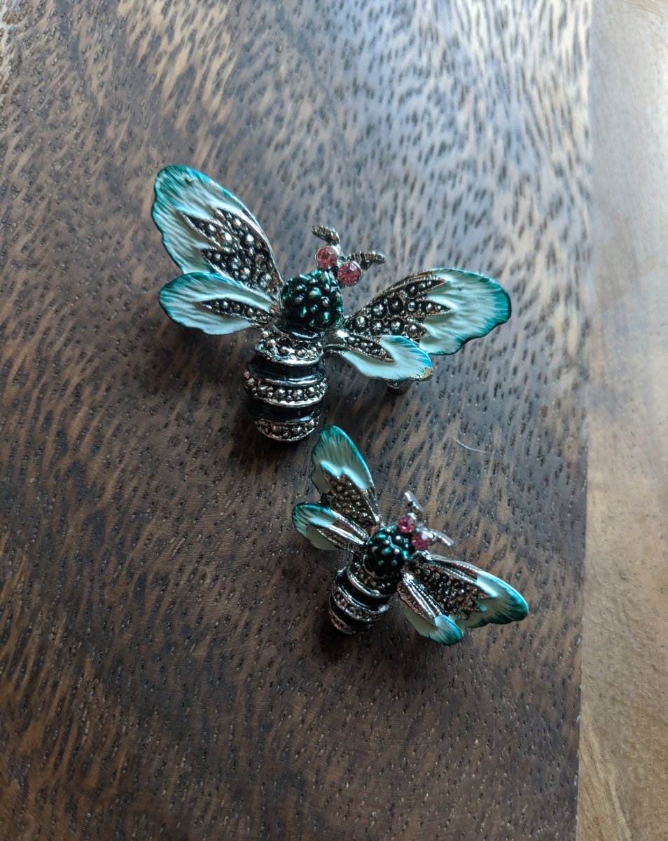Rhinestone Bee Brooch Pair - Dirty30 Vintage