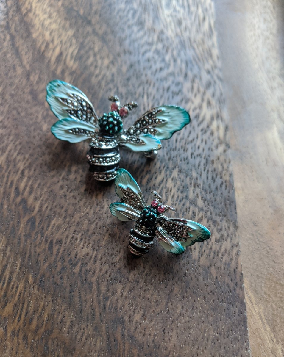 Rhinestone Bee Brooch Pair - Dirty30 Vintage