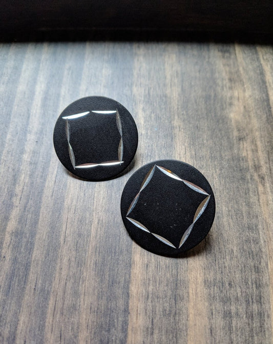 Round Black Silver Cut Earrings - Dirty30 Vintage