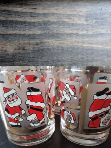 Set of 4 CULVER Santa JOY Gale Litvak Design Christmas Holiday Cocktail Old Fashion Glasses - Dirty30 Vintage