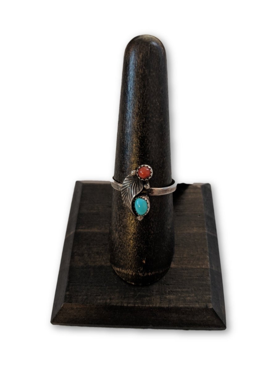 Southwest Turquoise & Coral Ring Size 8.5 - Dirty30 Vintage