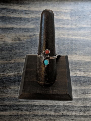 Southwest Turquoise & Coral Ring Size 8.5 - Dirty30 Vintage