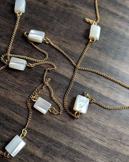 Sweet Mother of Pearl Stationed Necklace - Dirty30 Vintage