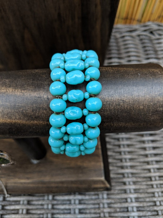 Turquoise Beaded Wire Cuff Bracelet - Dirty30 Vintage