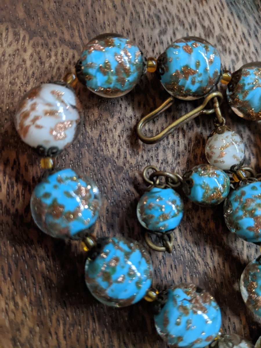 Venetian Murano Glass Aventurine Necklace - Dirty30 Vintage