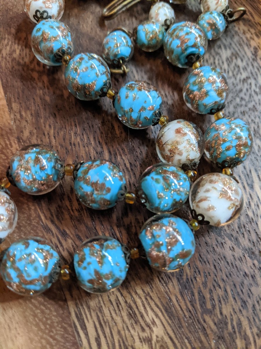 Venetian Murano Glass Aventurine Necklace - Dirty30 Vintage