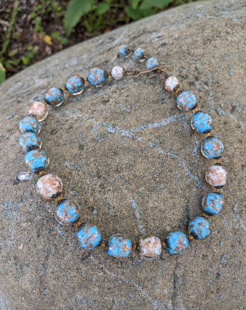 Venetian Murano Glass Aventurine Necklace - Dirty30 Vintage