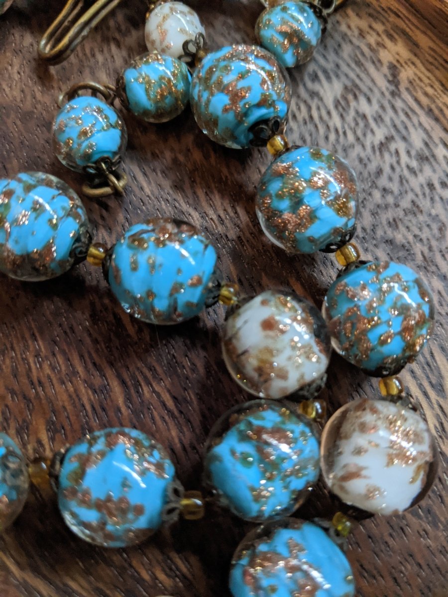 Venetian Murano Glass Aventurine Necklace - Dirty30 Vintage