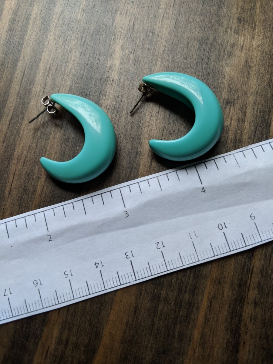 Vintage 1980s Turquoise Geometric Half Hoop Earrings - Dirty30 Vintage