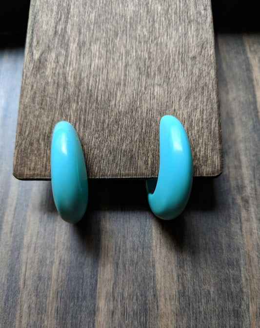 Vintage 1980s Turquoise Geometric Half Hoop Earrings - Dirty30 Vintage