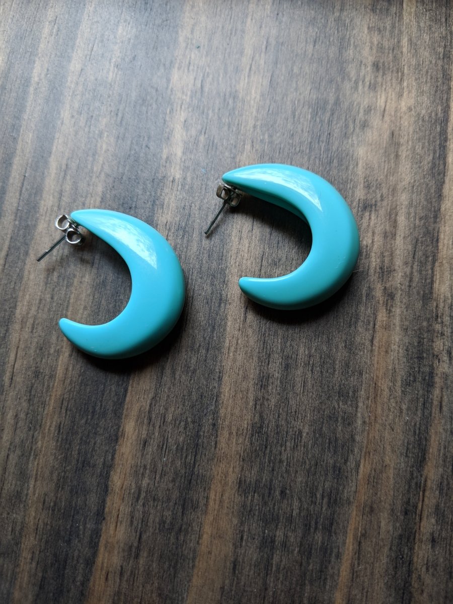 Vintage 1980s Turquoise Geometric Half Hoop Earrings - Dirty30 Vintage