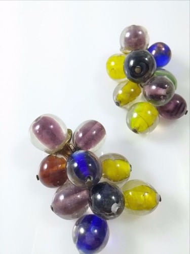Vintage 50s 60s Earrings Glass Beads Dangle Multi Colored - Dirty30 Vintage