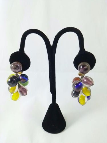 Vintage 50s 60s Earrings Glass Beads Dangle Multi Colored - Dirty30 Vintage