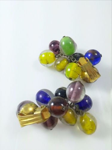Vintage 50s 60s Earrings Glass Beads Dangle Multi Colored - Dirty30 Vintage