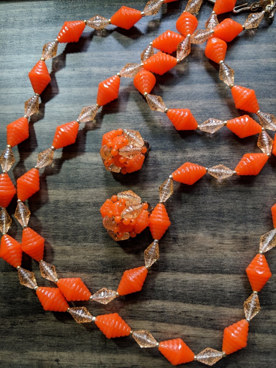 Vintage 50s 60s Hong Kong Demi Parure Double Strand Necklace & Earring Set - Dirty30 Vintage