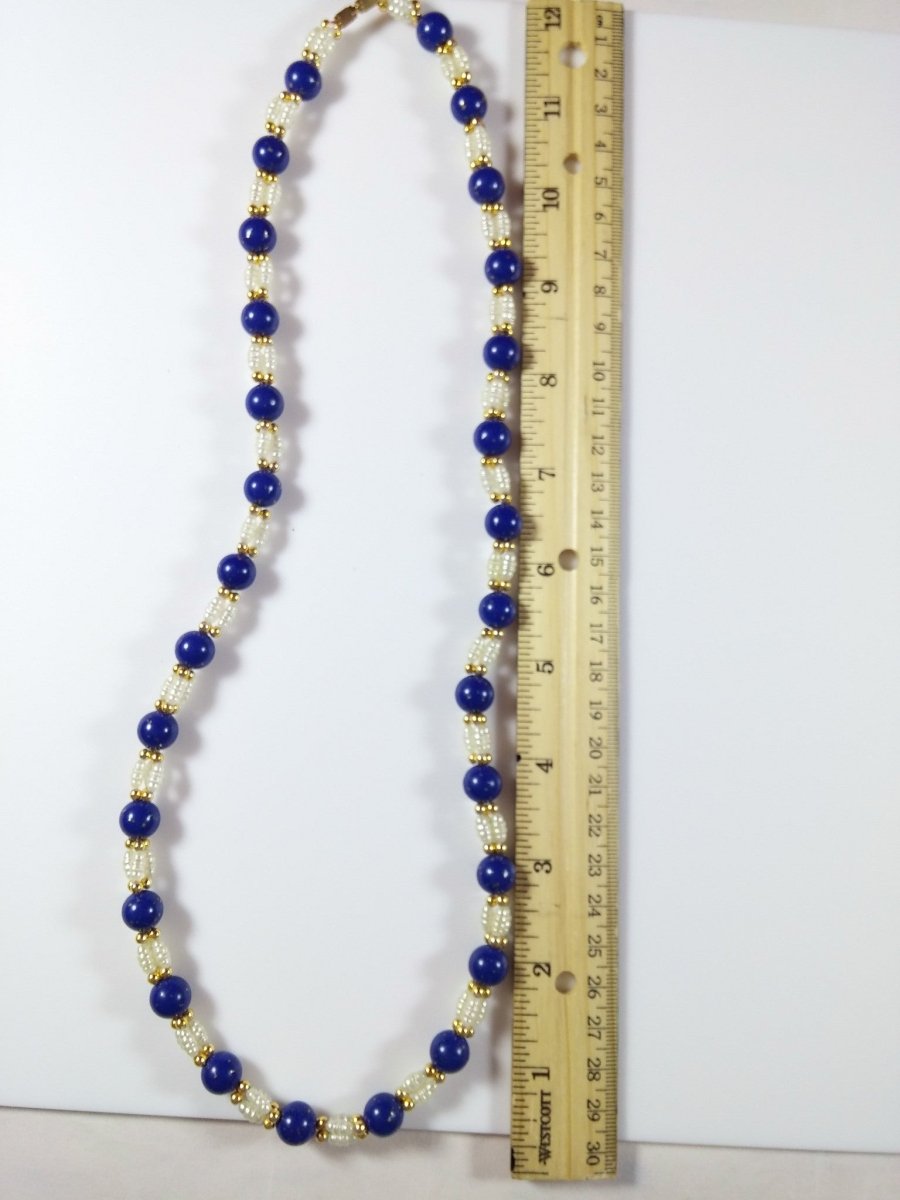 Vintage 50s 60s Necklace Fresh Water Pearl and Blue Beads w/ Gold Flecks - Dirty30 Vintage