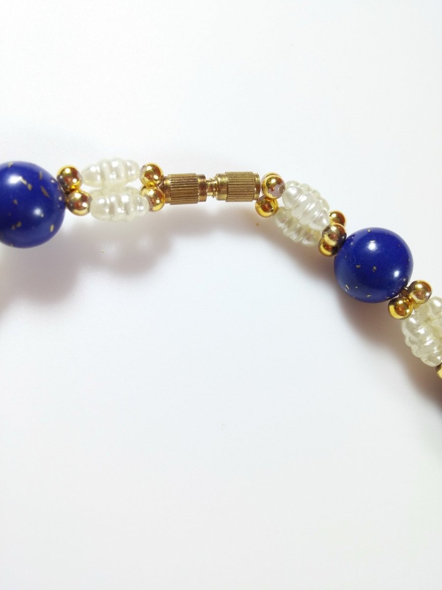 Vintage 50s 60s Necklace Fresh Water Pearl and Blue Beads w/ Gold Flecks - Dirty30 Vintage