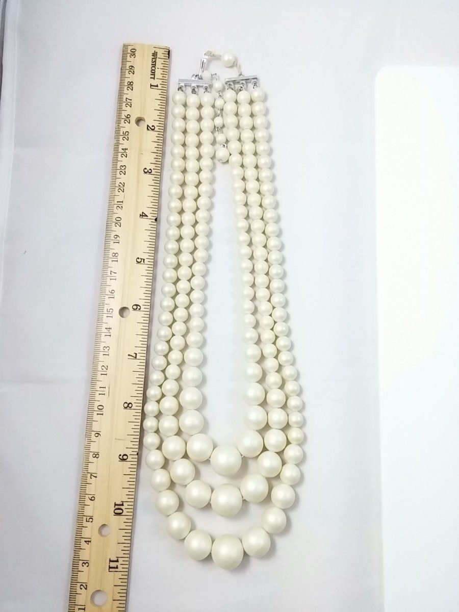 Vintage 50s 60s Necklace Multi Strand Cream Matte Beads Necklace - Dirty30 Vintage