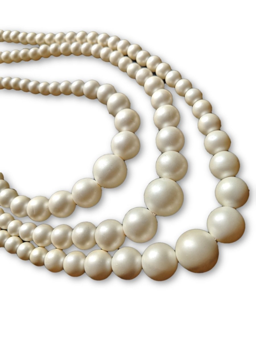 Vintage 50s 60s Necklace Multi Strand Cream Matte Beads Necklace - Dirty30 Vintage